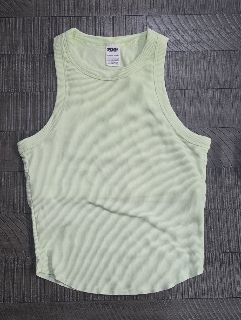 PINK Victoria's Secret Ribbed Crop Tank Top - Pale Lime